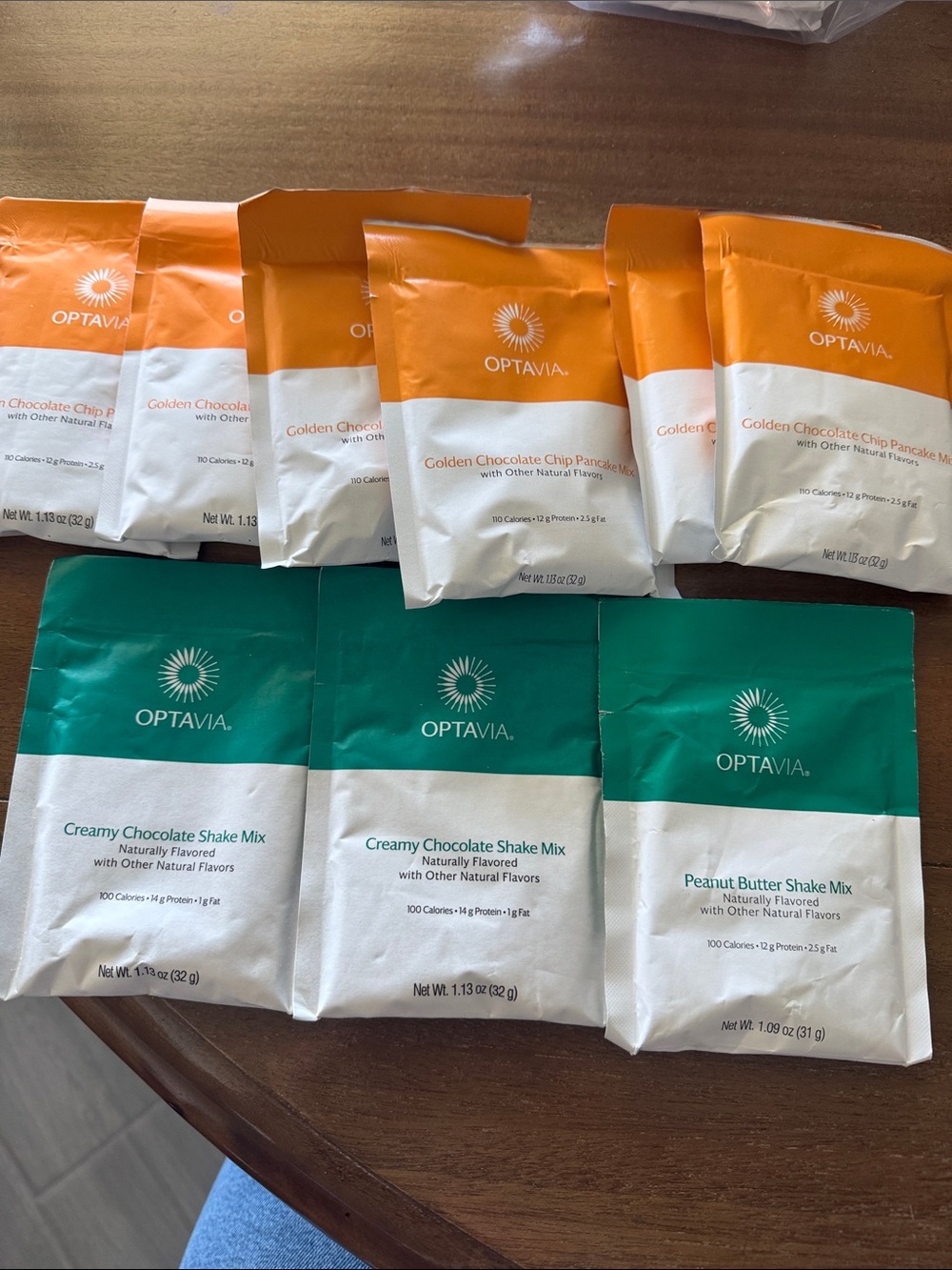 Optavia 6 Golden Chocolate Chip Pancake mix, 2 chocolate, 1 pb shakes. Expired